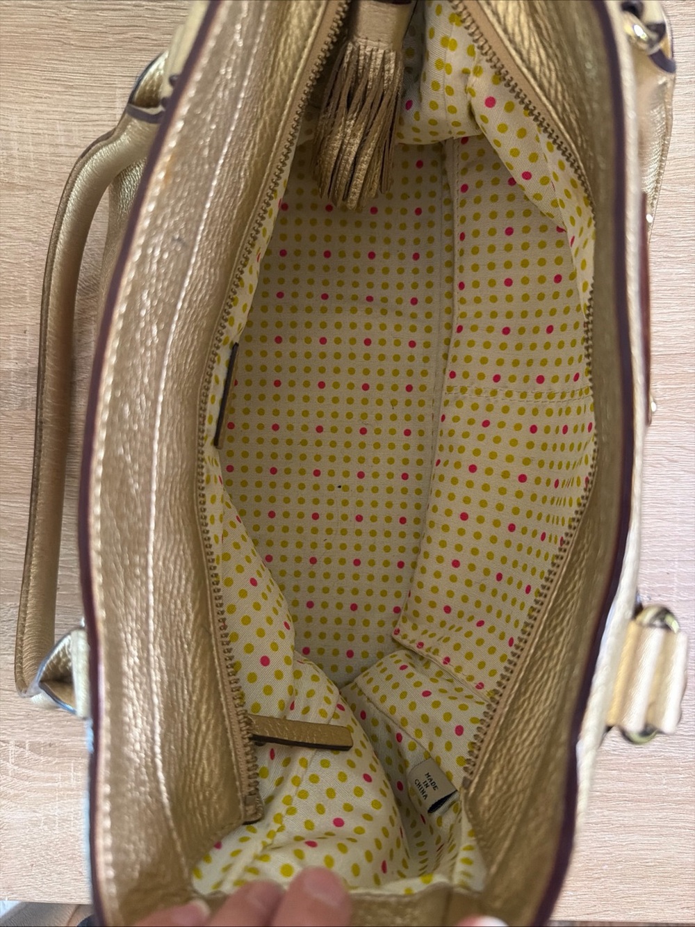 Kate Spade Gold Metallic Leather Handbag Perforated Shoulder Bag - Picture 9 of 13